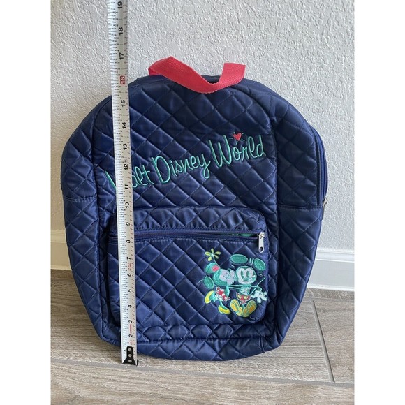 Disney Parks exclusive blue quilted embroidered Minnie Mickey backpack EUC HTF - Picture 2 of 9